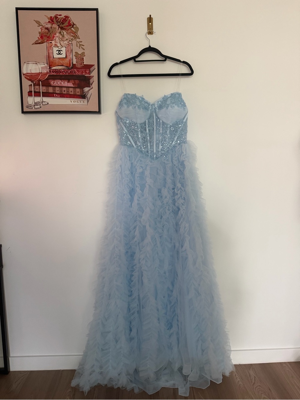 Strapless Light Blue Ruffled Tulle Wedding/ prom or quinceañera Dress